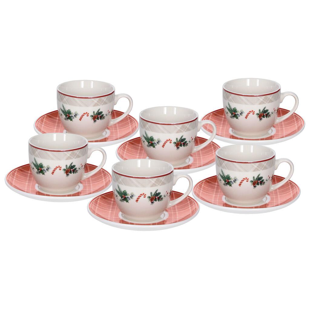 Tognana Set šoljica za čaj sa tacnama Iris Xmas Joy, 6 šolja i 6 tacni, Porcelan