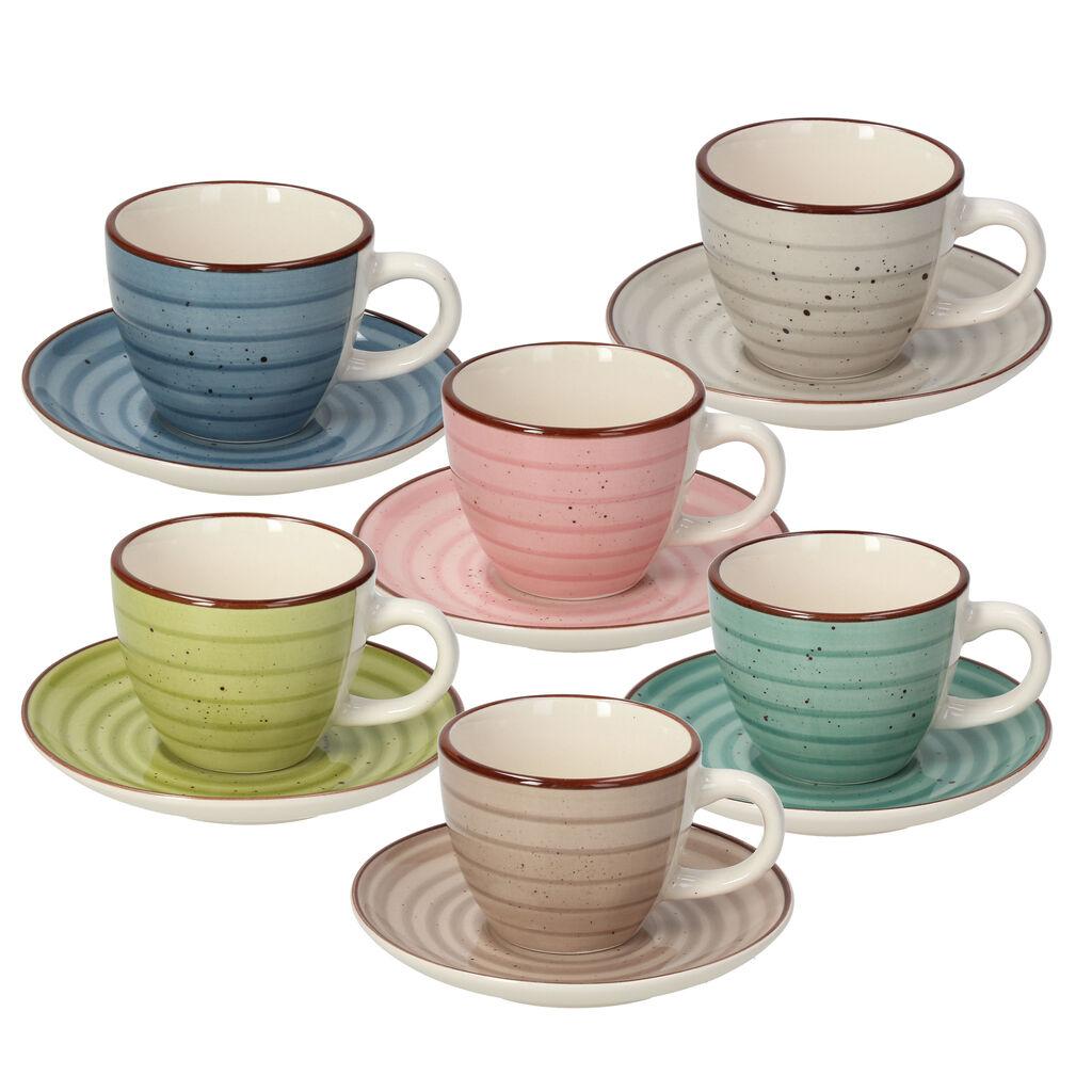 Tognana Set šoljica za kafu 90 cl sa tacnama Linea Louise Urban Pastel, 6 šoljica i 6 tacni, Keramika