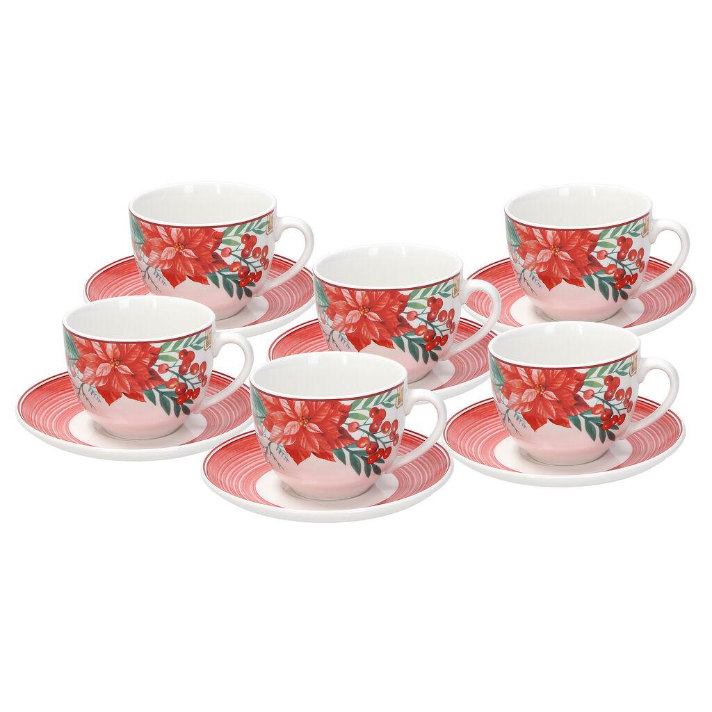 Tognana Set šolja za čaj 260 ml sa tacnama Sweet Christmas, 6 šolja i 6 tacni, Porcelan