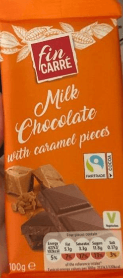 Fin carre Mlečna čokolada sa komadićima karamele, 100g