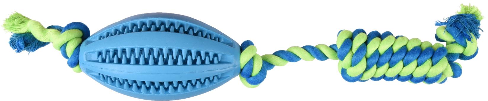 Selected image for FLAMINGO Dentalna gumena ragbi lopta sa konopcem za pse 38cm plava