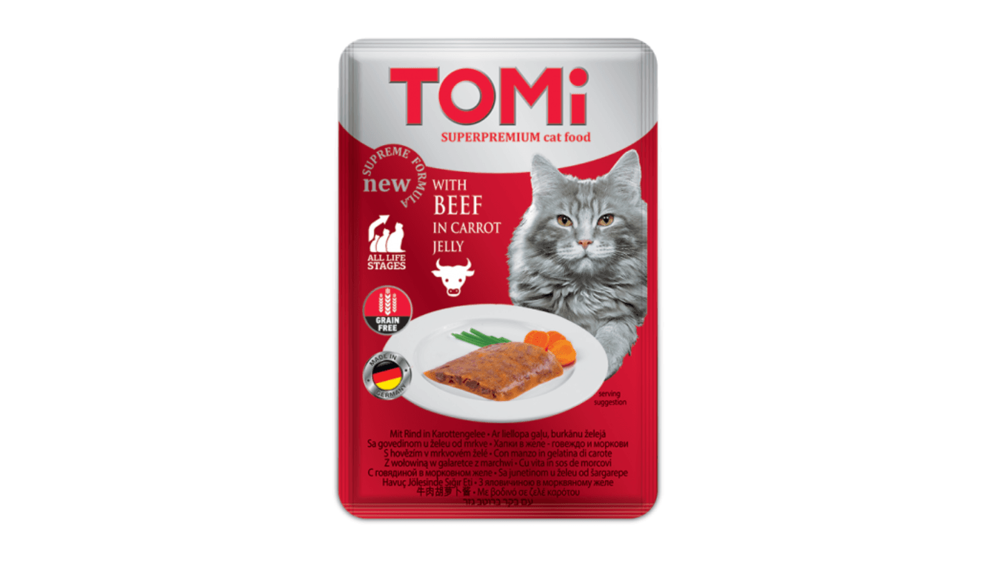 TOMI Sos za mačke Grain Free - Govedina u želeu od šargarepe 100g