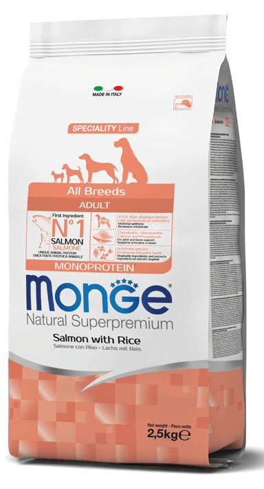 MONGE Suva hrana za pse all breeds adult monoprotein losos&pirinač 2.5kg