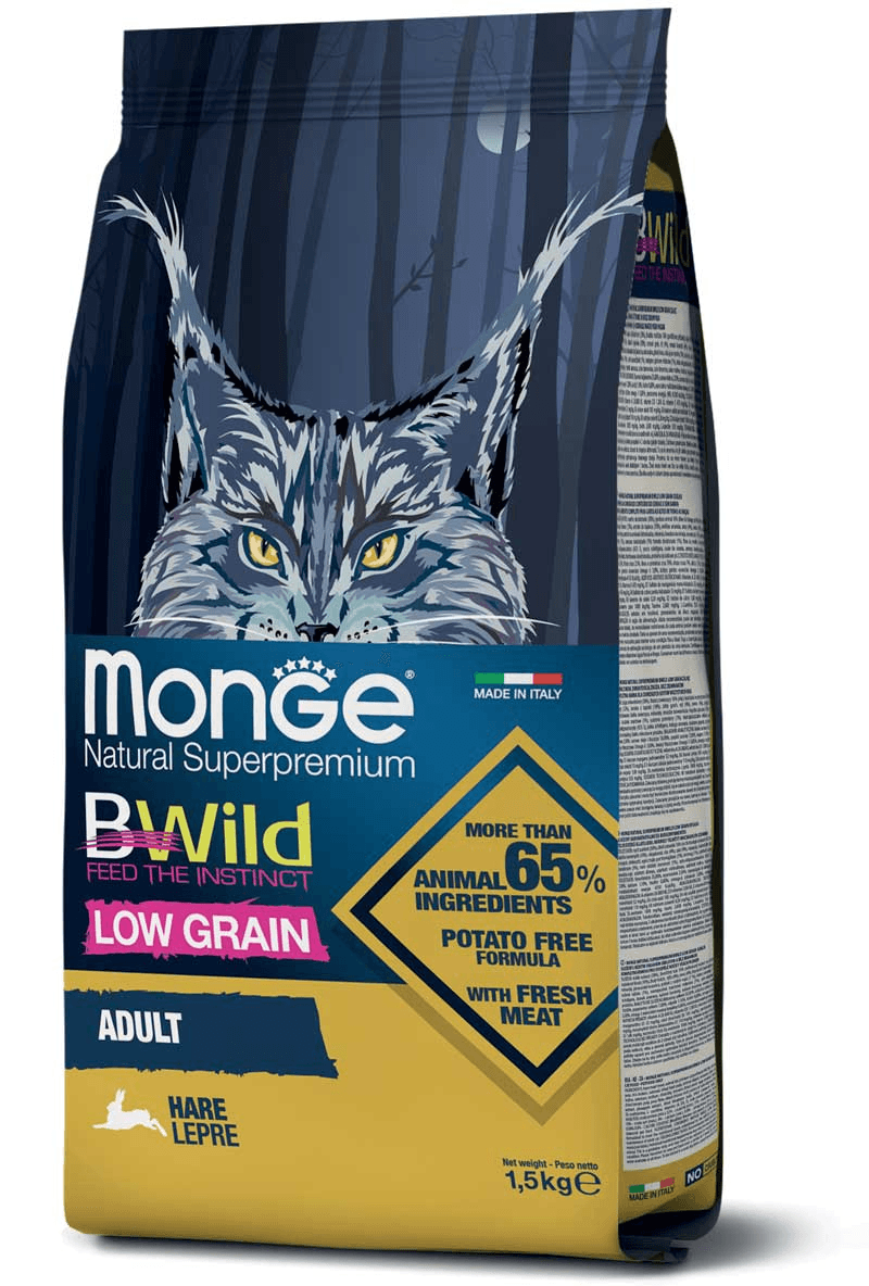 MONGE Suva hrana za mačke sa ukusom zečetine BWild Low Grain Adult 1.5 kg