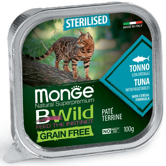 MONGE Pašteta za sterilisane mačke sa ukusom tune i povrća Bwild grain gree 100g