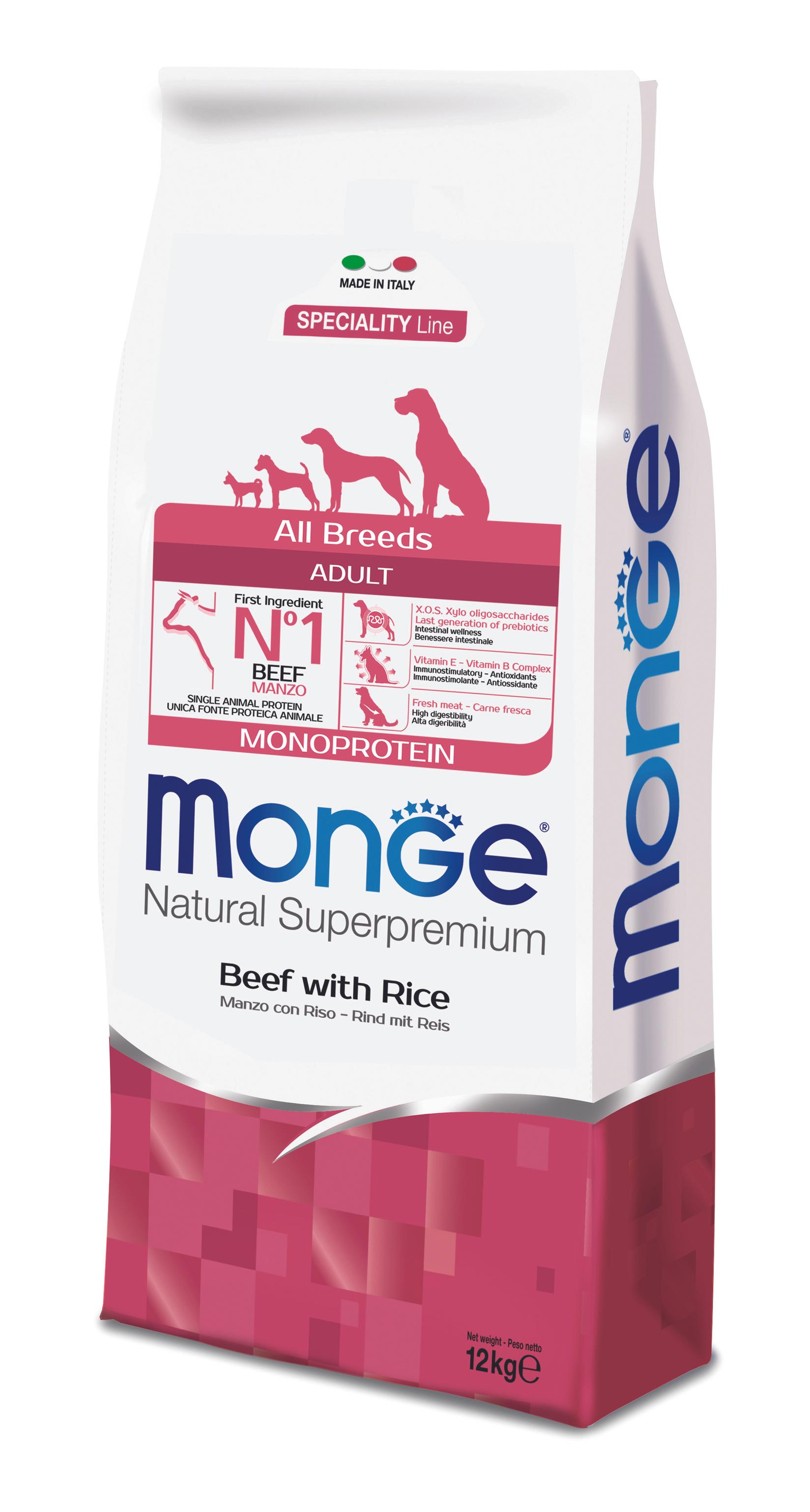 MONGE Suva hrana za pse all breeds adult monoprotein govedina&pirinač 12kg