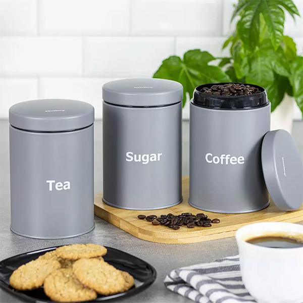 KLAUSBERG Metalne posude za kafu, šećer i čaj KB7544 11.5X16.5 cm siva