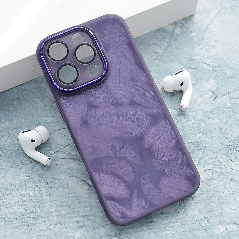Maska za telefon iPhone 16 Pro GLITTER FEATHER, Ljubičasta