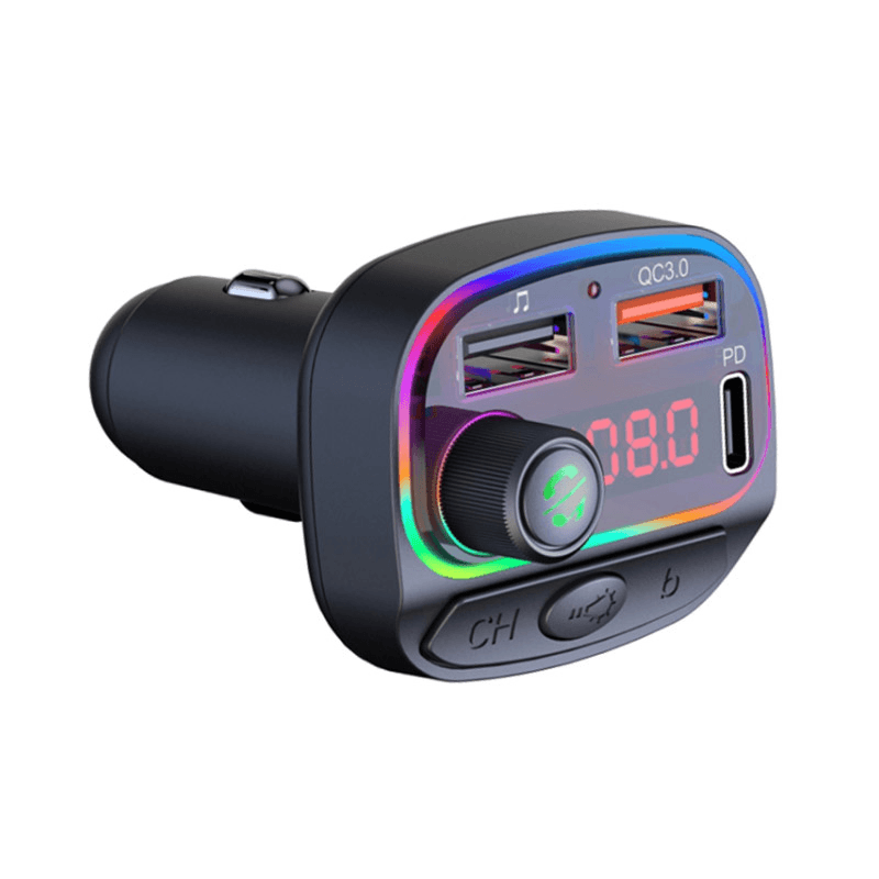 Bluetooth FM RGB Transmiter C14 QC3.0+PD, Crni