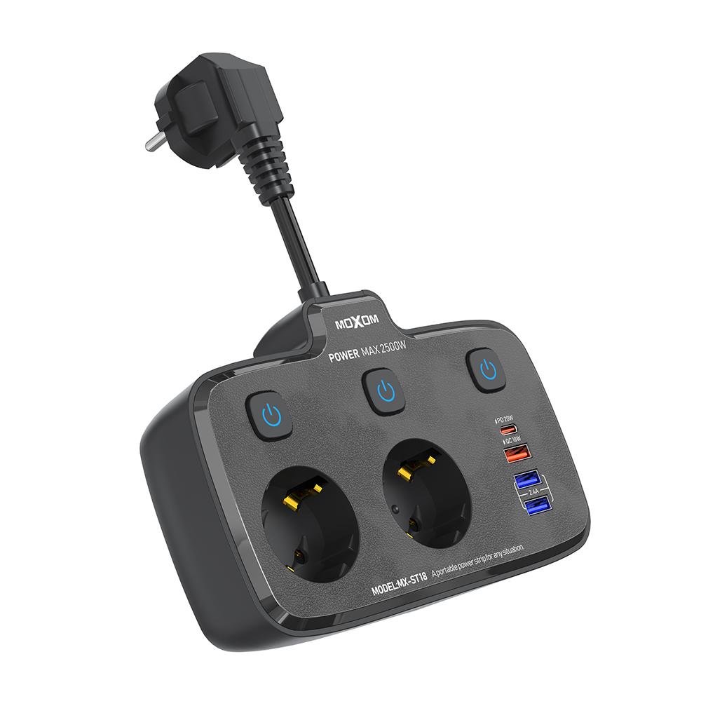 Produžni adapter Moxom MX-ST18 6u1, Crni