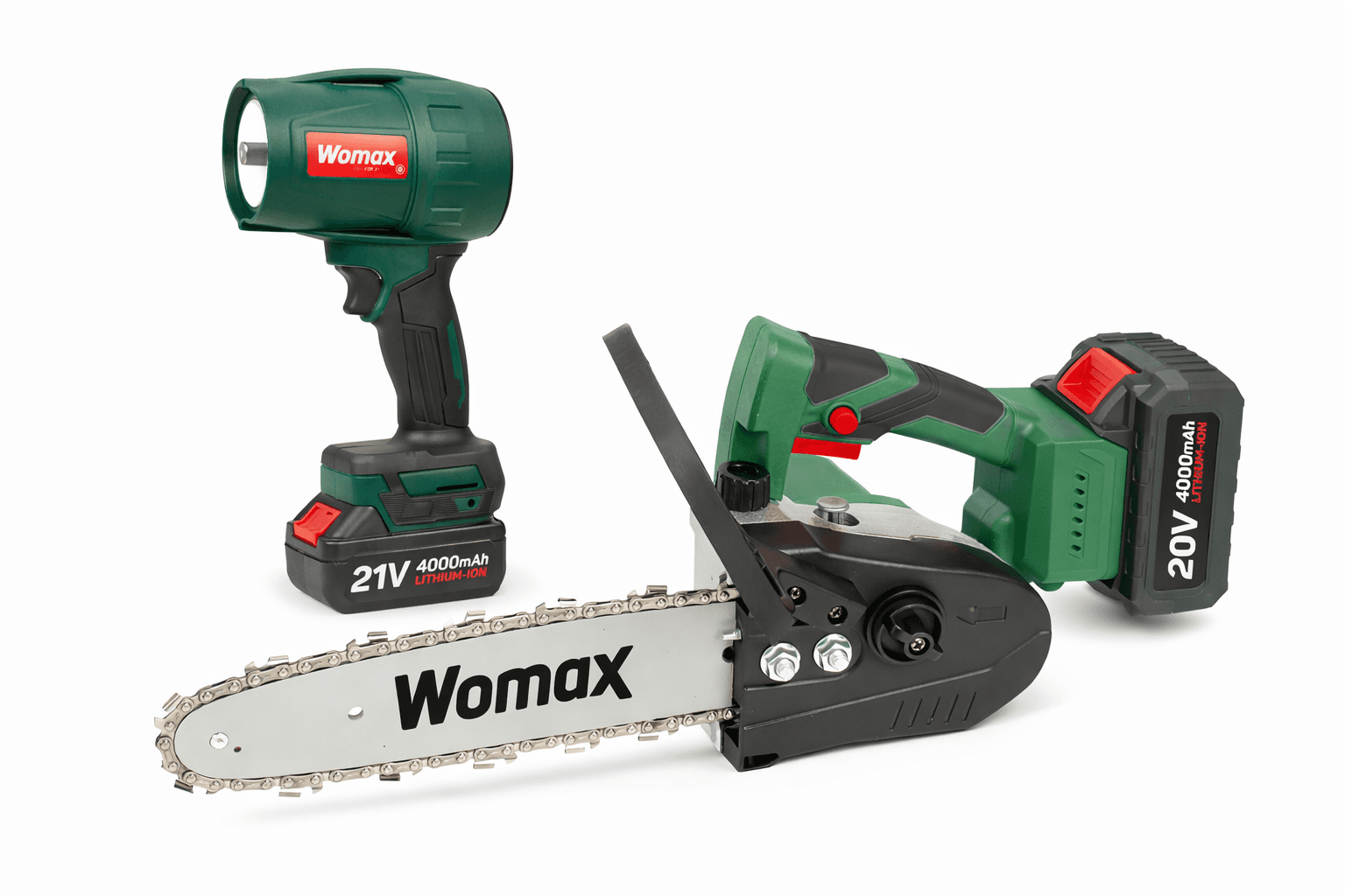 Womax Akumulatorska testera za grane BL-CS 2*4 LI, 20V 2x 4Ah, 25.4cm + Duvač baterijski GP-CB 21 LI