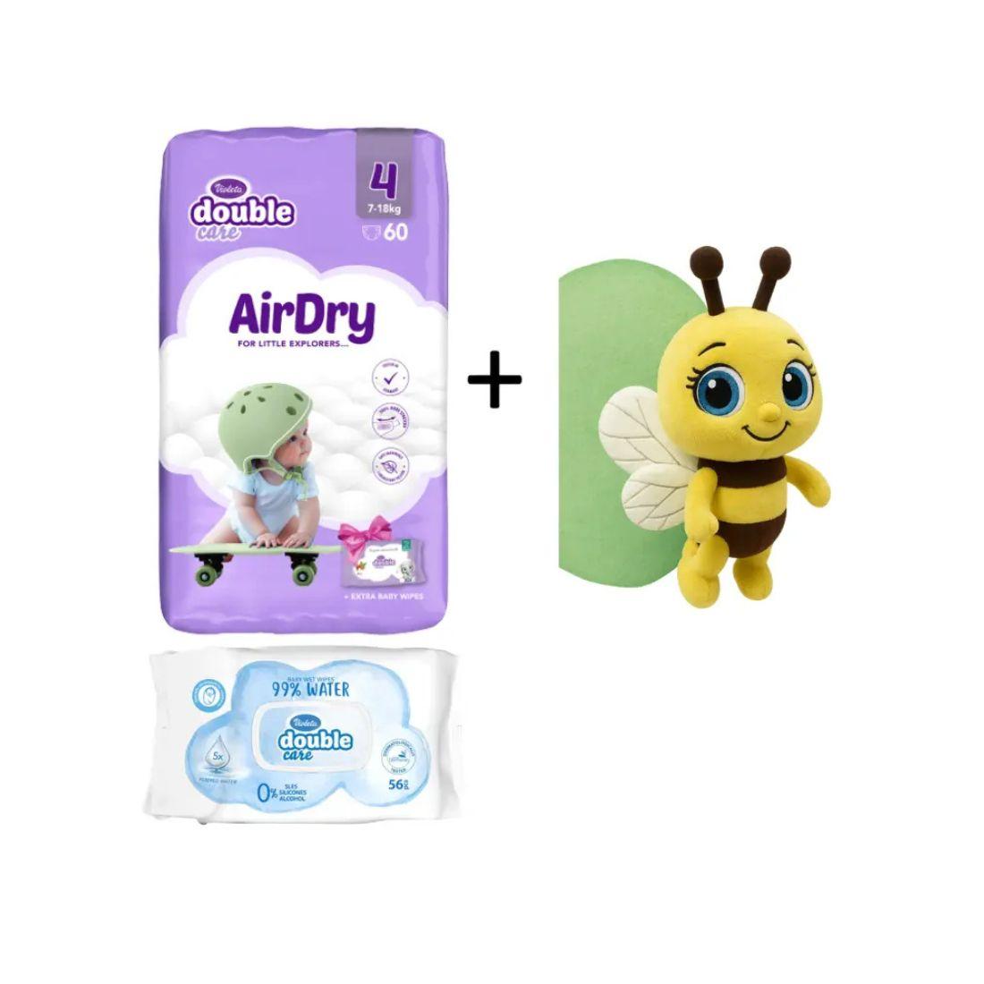 Violeta Pelene Air Dry 4 7-18 kg, 60/1 + Vlažne maramice Water Care, 56/1 + Plišana igračka pčelica gratis