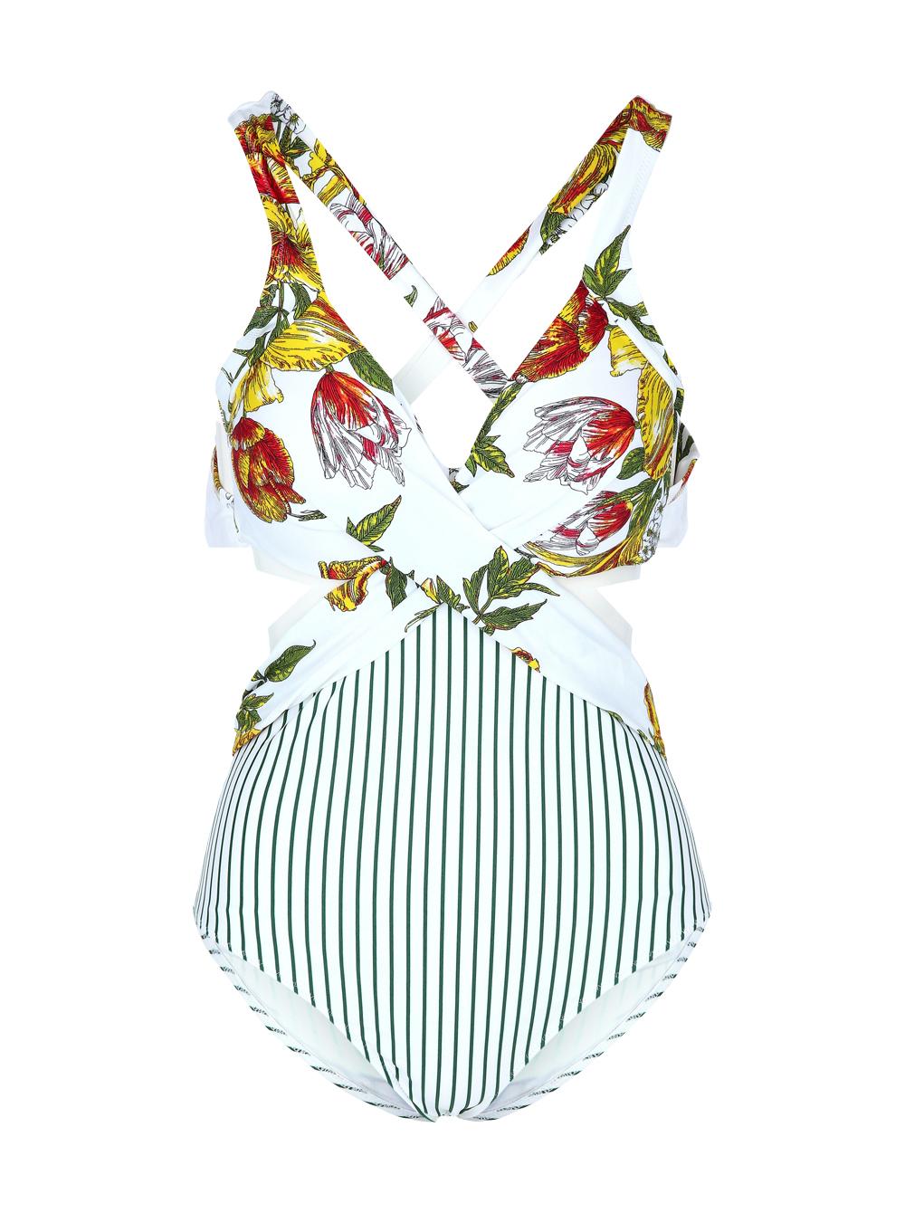 Cupshe J7 Ženski kupaći kostim, Jednodelni, Belo-zeleni