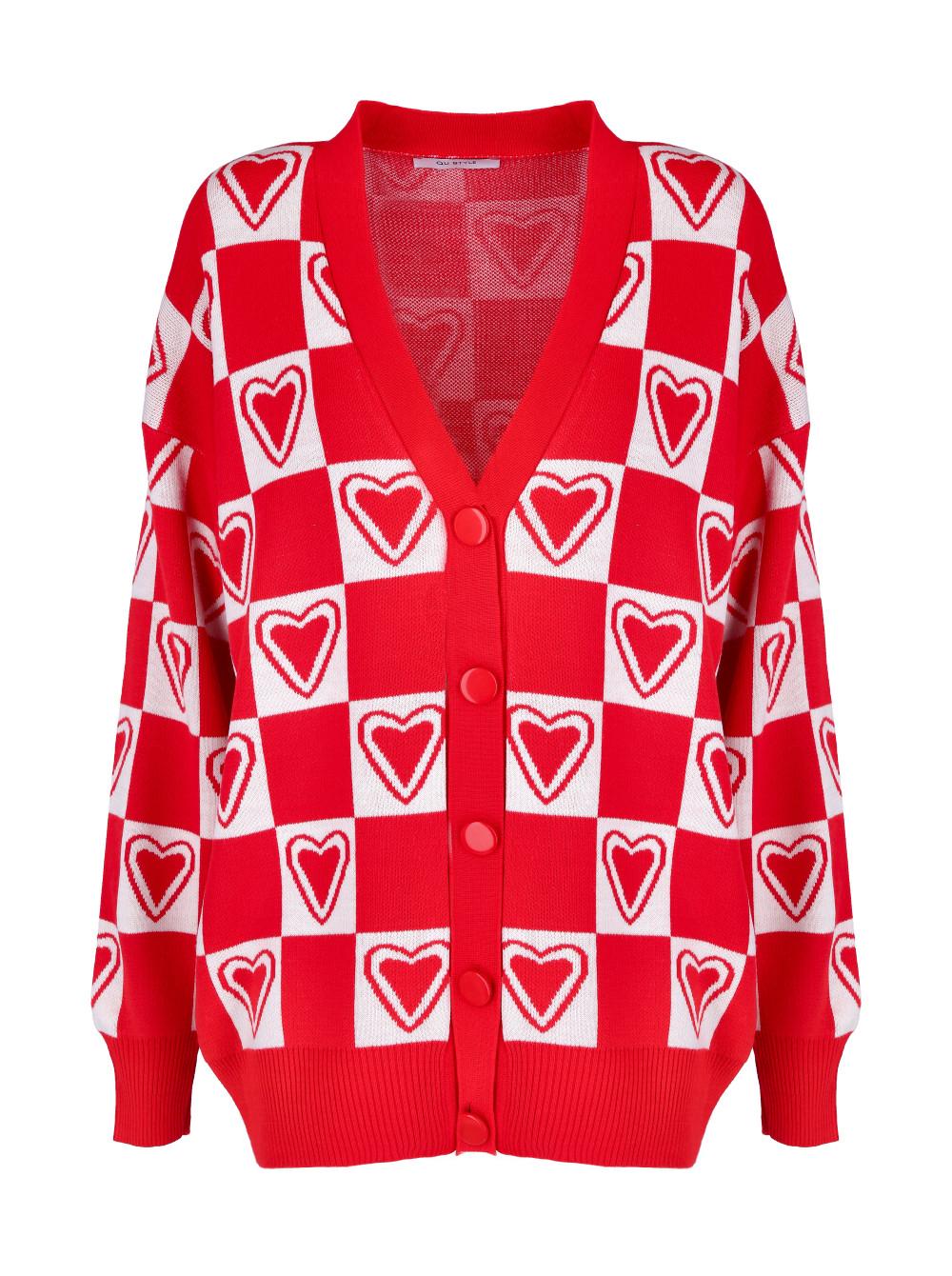 QU STYLE Ženski džemper crveno-beli