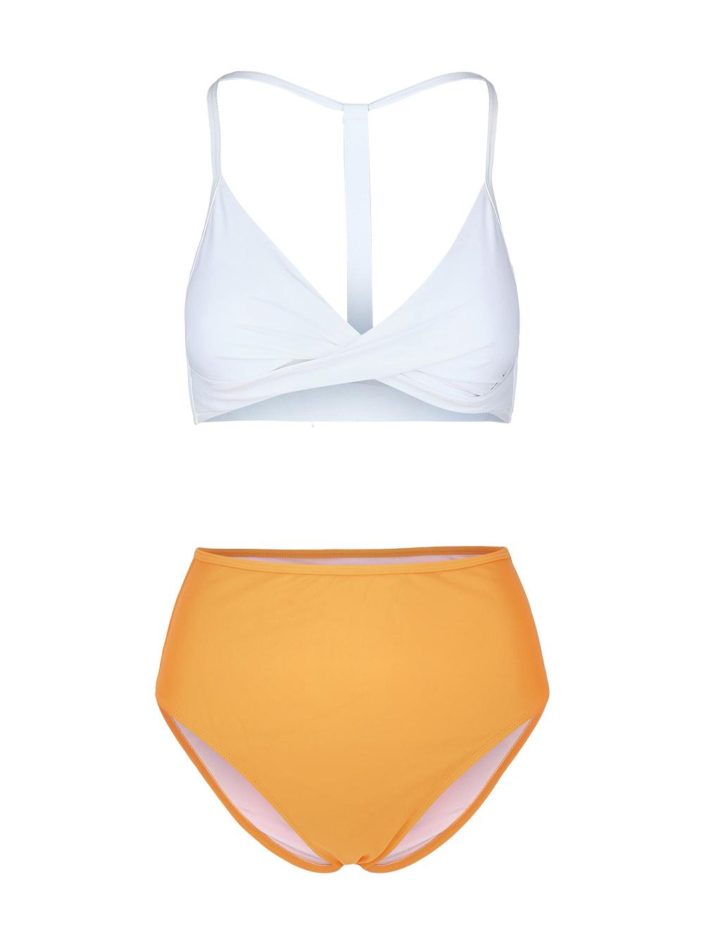 Cupshe D24 Ženski dvodelni kupaći, Narandžasto-beli