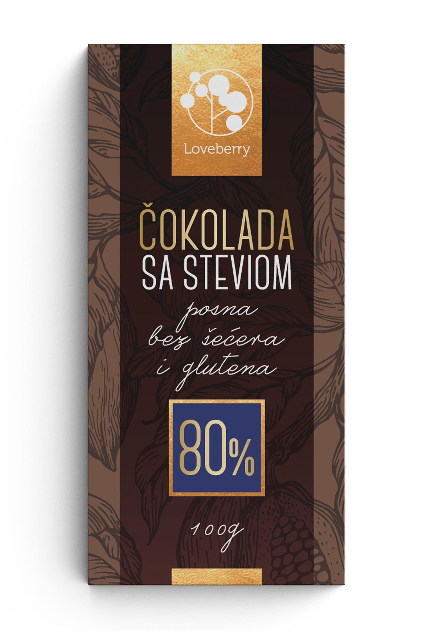 Selected image for Loveberry Crna čokolada sa steviom 80%, 100g