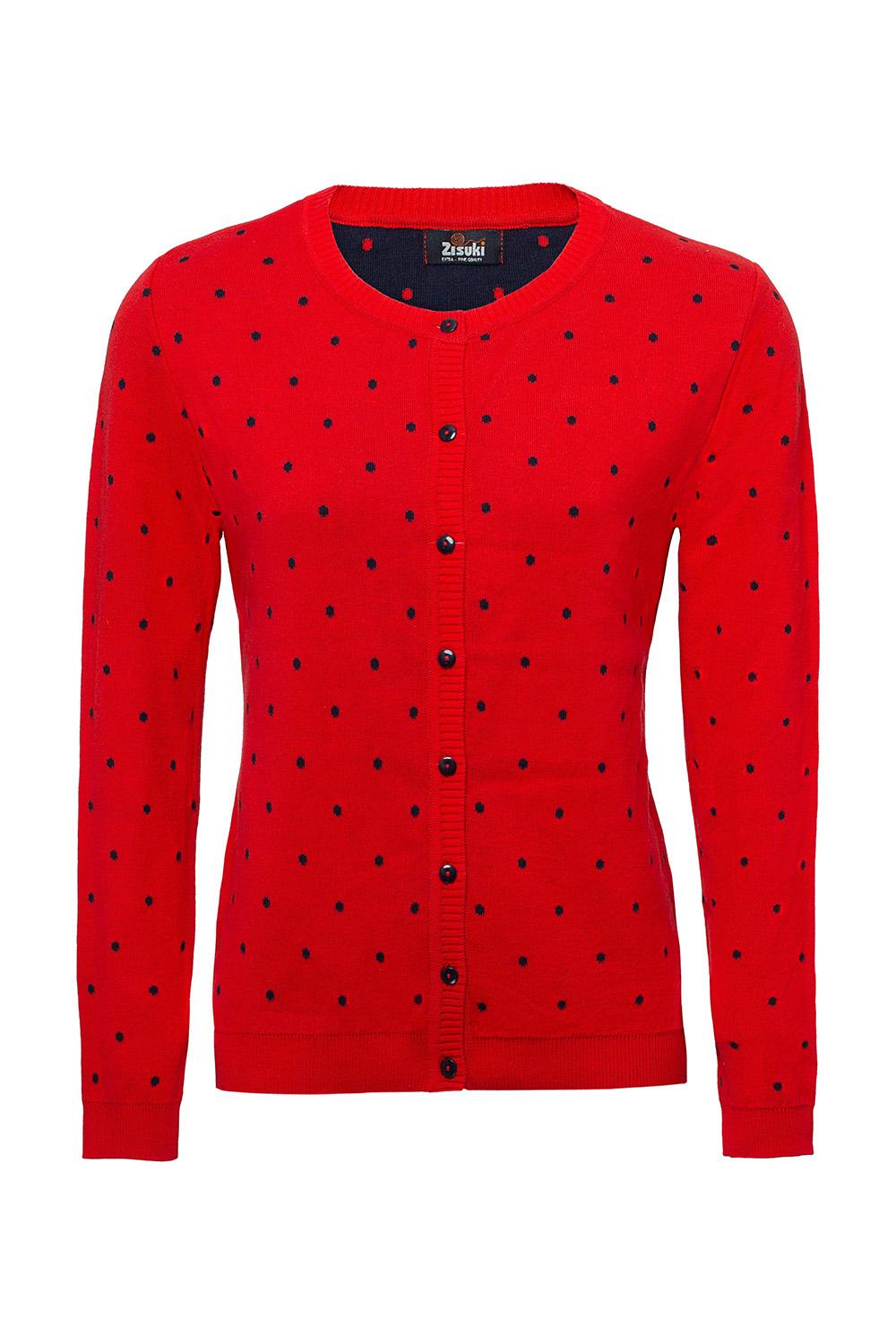 Zisuki Ženski kardigan na tufne, Okrugli izrez, Crveni