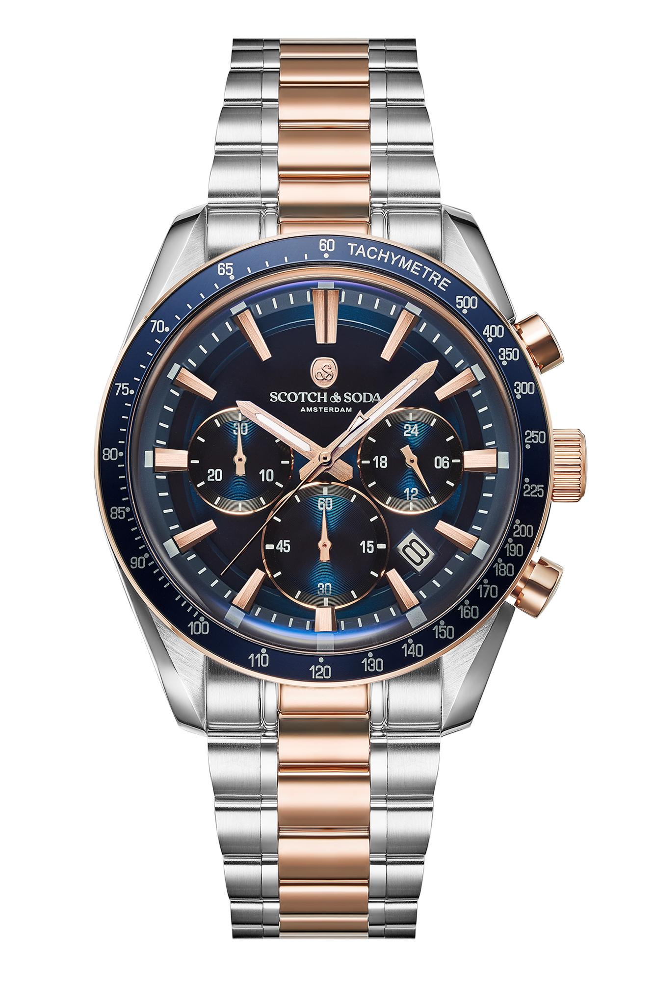 Scotch & Soda Muški sat SSM.102B, Kvarcni mehanizam, Teget kućište, Rose gold-srebrne boje