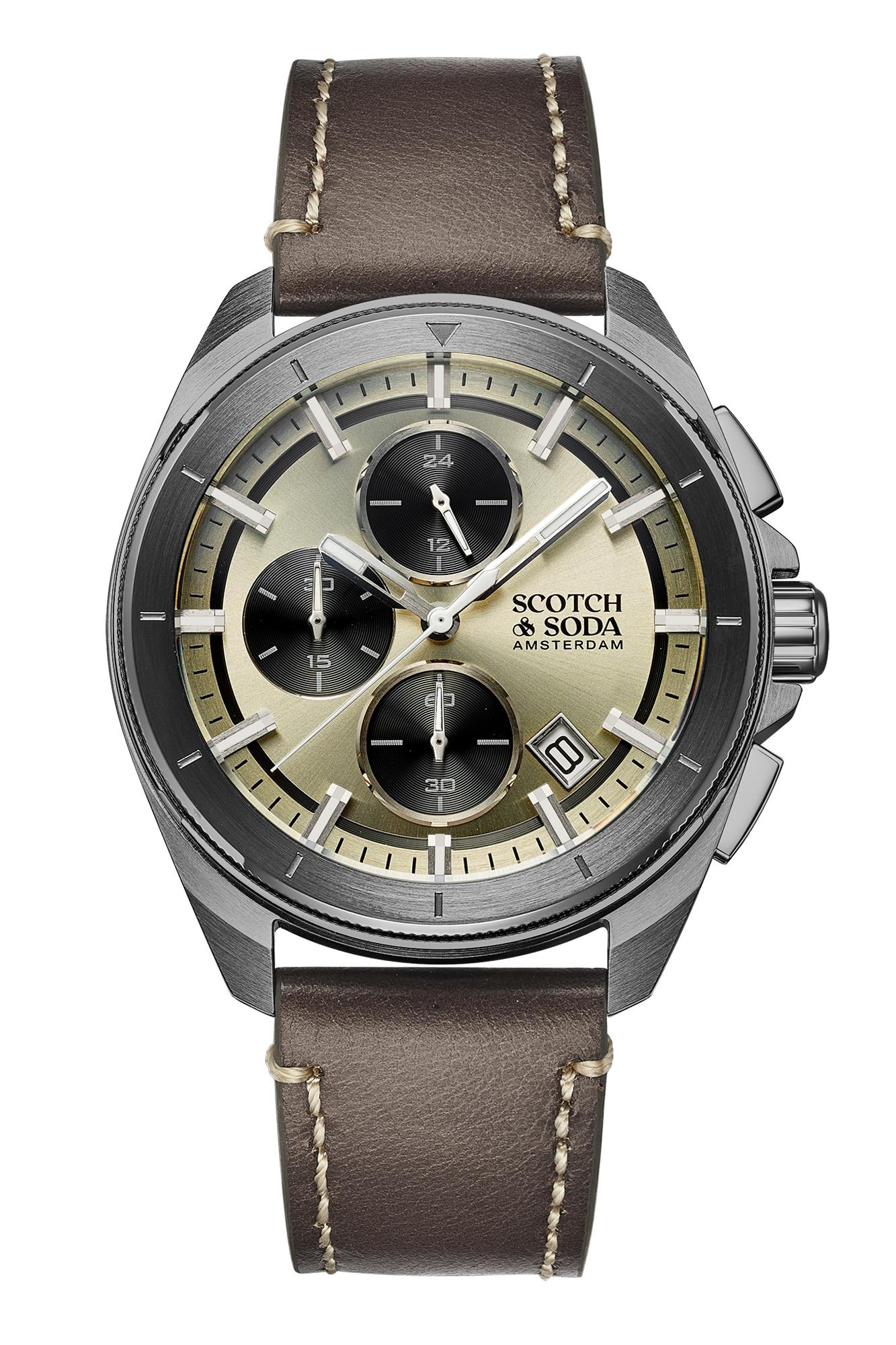 Scotch & Soda Muški sat SSM.109E, Kvarcni mehanizam, Zlatno kućište, Braon