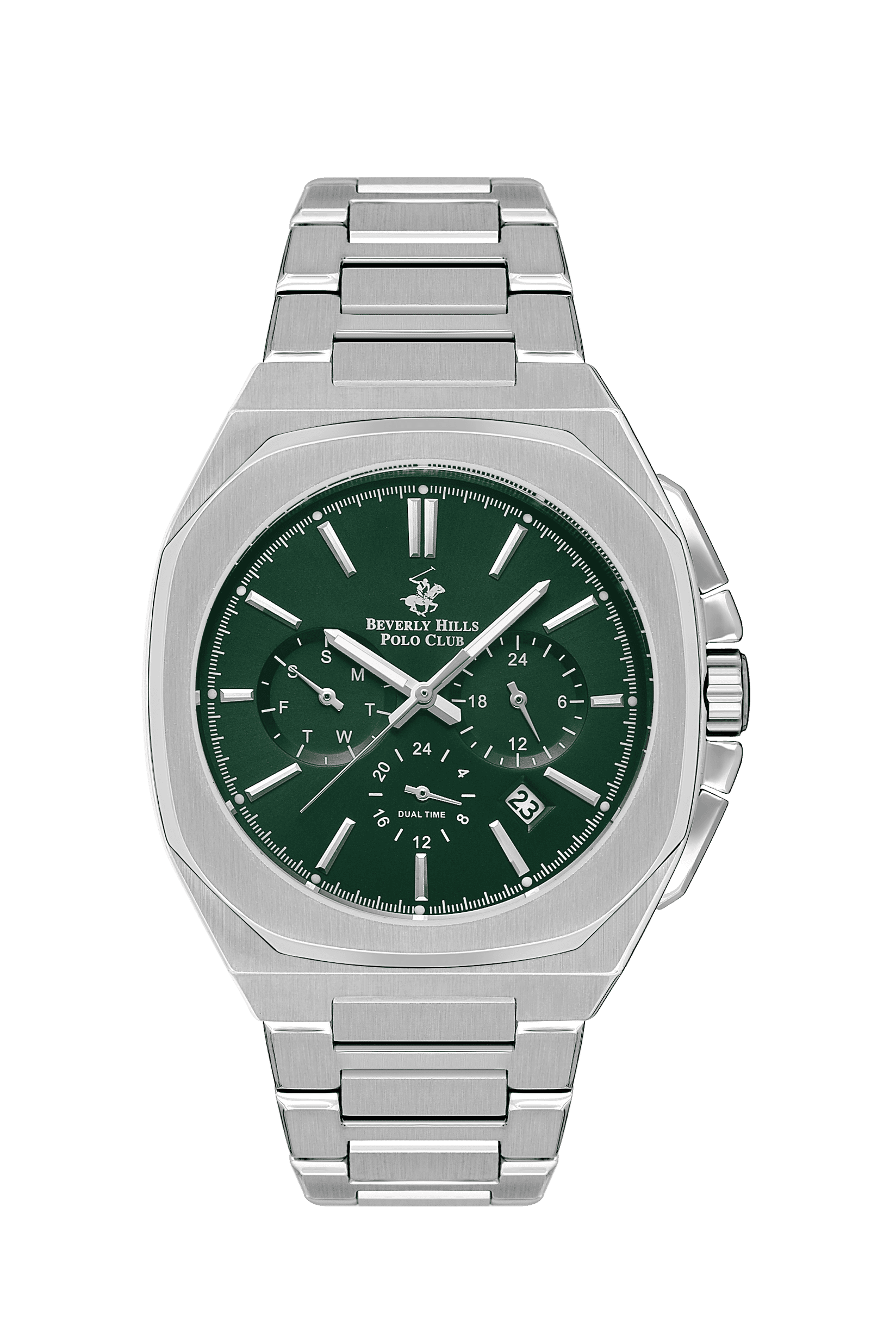 BEVERLY HILLS POLO CLUB Muški ručni sat, Kvarcni mehanizam, 43mm, Zeleno kućište, Srebrne boje, BP3210X.370