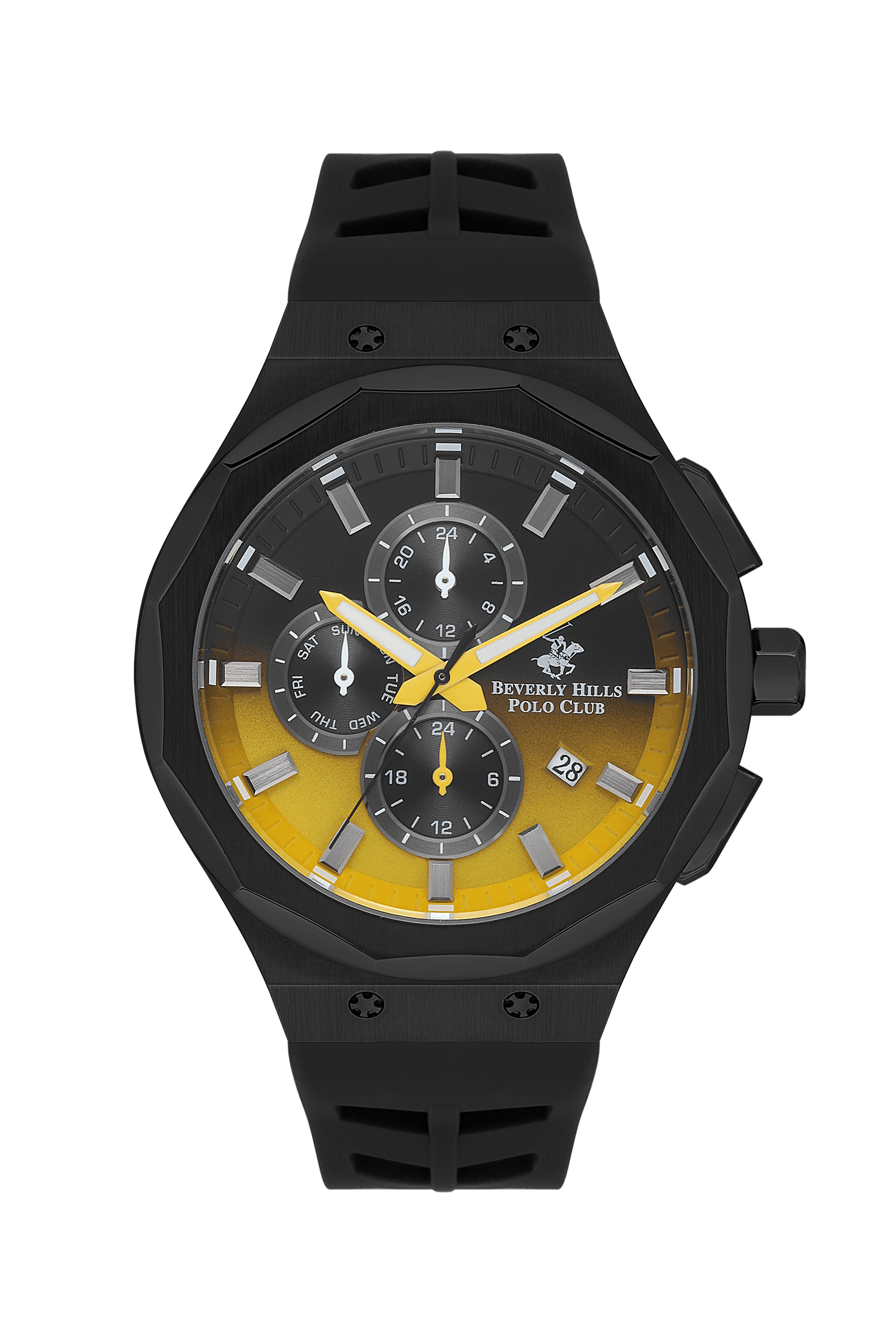 BEVERLY HILLS POLO CLUB Muški ručni sat, Kvarcni mehanizam, 46mm, Žuto kućište, Crni, BP3535X.601