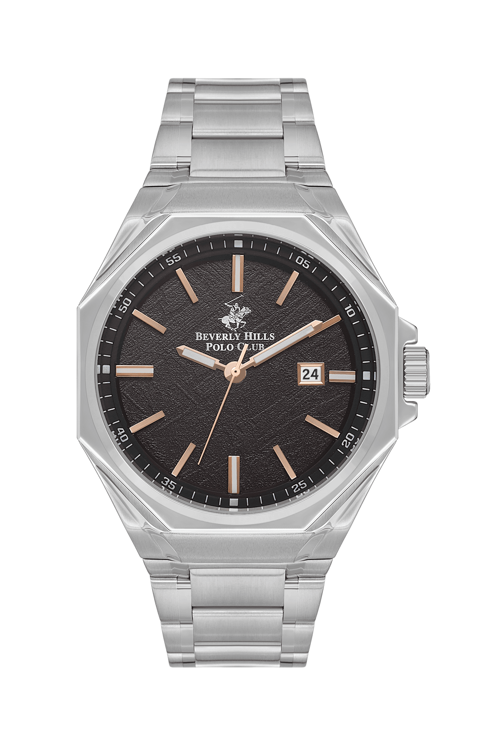 BEVERLY HILLS POLO CLUB Muški ručni sat, Kvarcni mehanizam, 43mm, Braon kućište, Srebrne boje, BP3544X.340