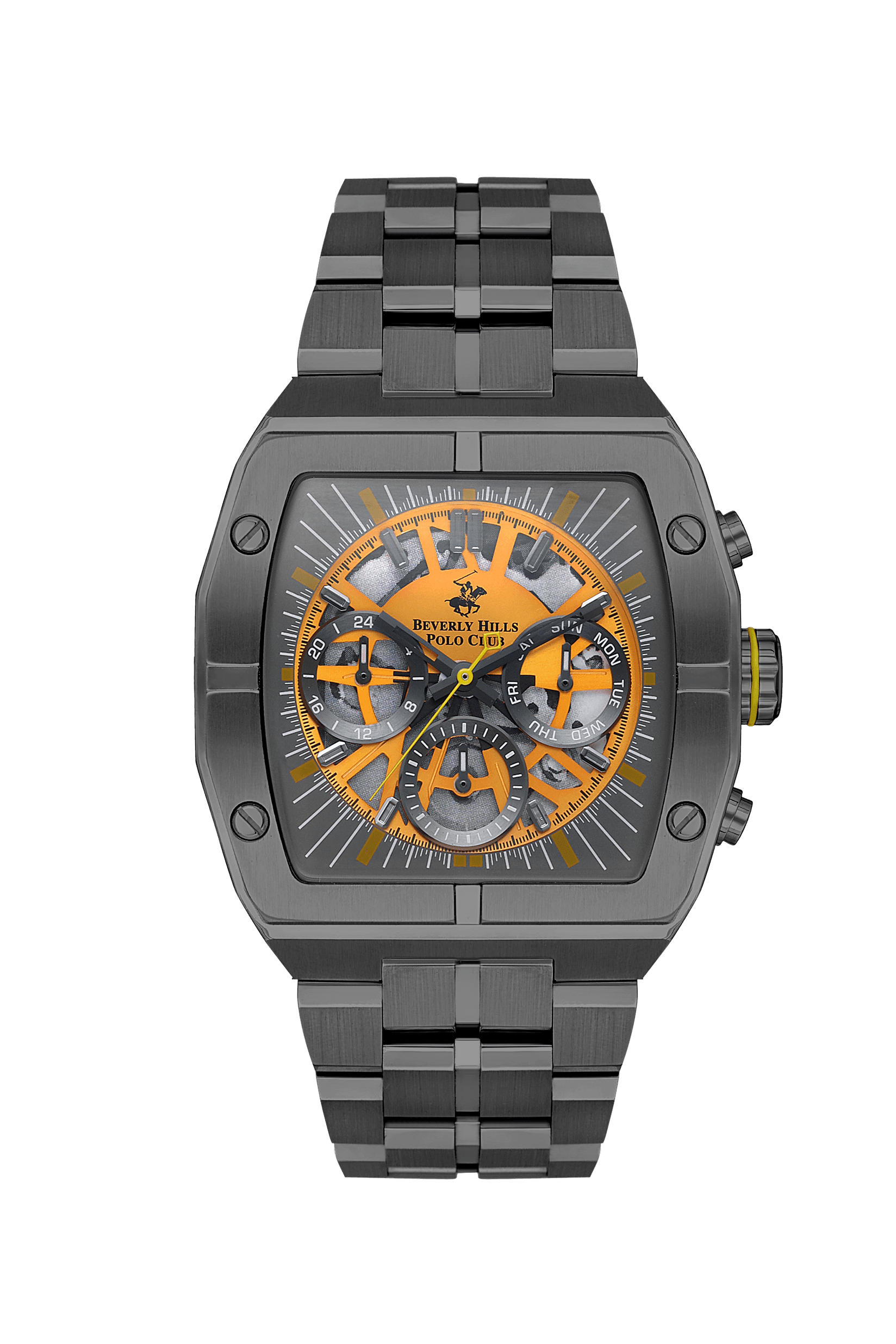 BEVERLY HILLS POLO CLUB Muški ručni sat, Kvarcni mehanizam, 44mm, Narandžasto kućište, Sivi, BP3546X.000