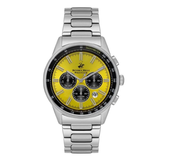 BEVERLY HILLS POLO CLUB Muški ručni sat, Kvarcni mehanizam, 43mm, Žuto kućište, Srebrne boje, BP3551X.370