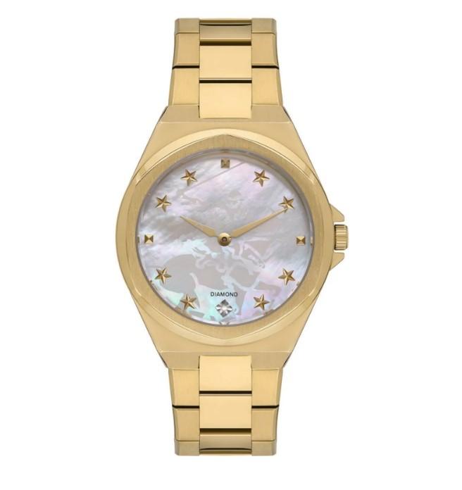 BEVERLY HILLS POLO CLUB Ženski ručni sat, Kvarcni mehanizam, 37mm, Sedefasto kućište, Zlatne boje, BP3570X.120