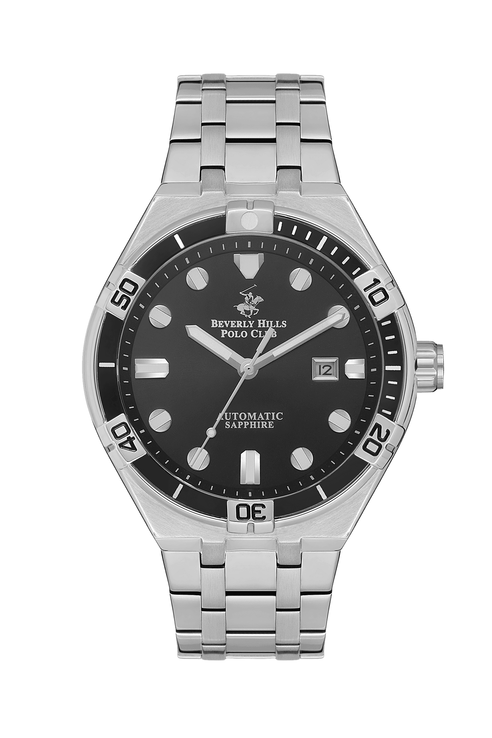 BEVERLY HILLS POLO CLUB Muški ručni sat, Automatski mehanizam, 44 mm, Crno kućište, Srebrne boje BP3575X.350