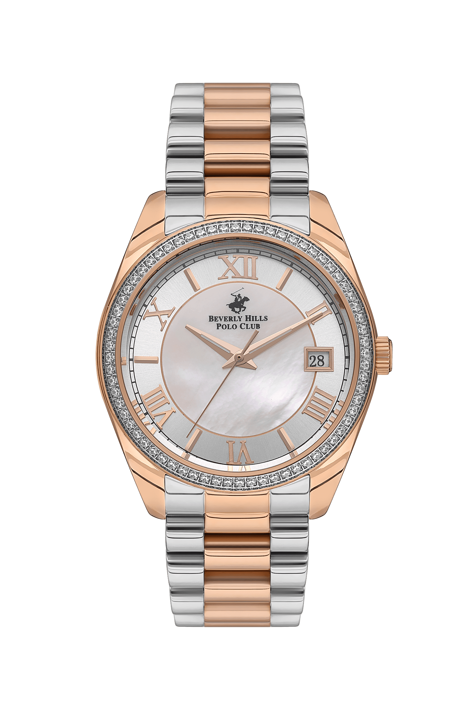 BEVERLY HILLS POLO CLUB Ženski ručni sat, Kvarcni mehanizam, 36mm, Srebrno kućište, Roze-zlatne boje, BP3592C.520