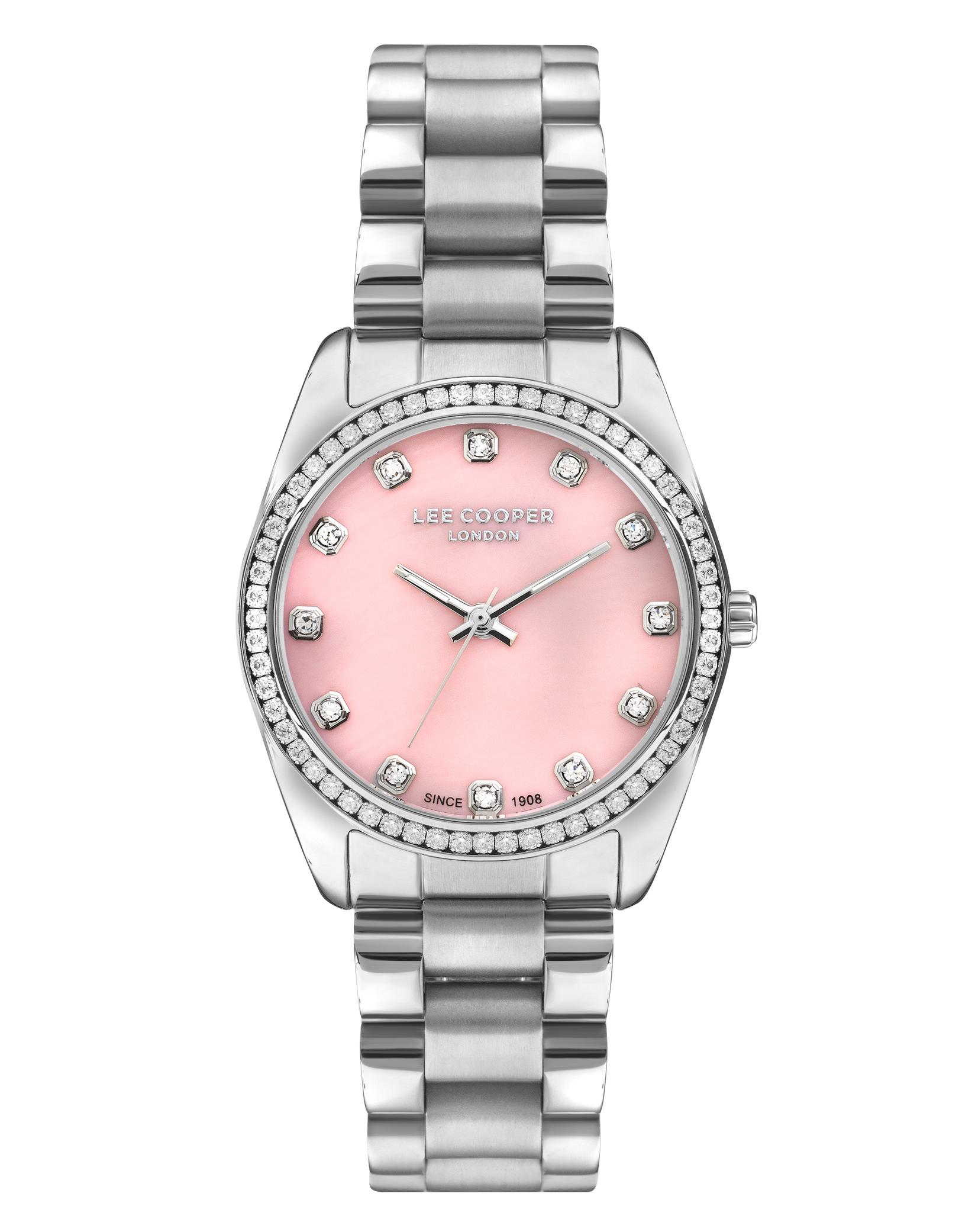 LEE COOPER Ženski ručni sat, Kvarcni mehanizam, 34mm, Roze kućište, Srebrne boje, LC07478.380