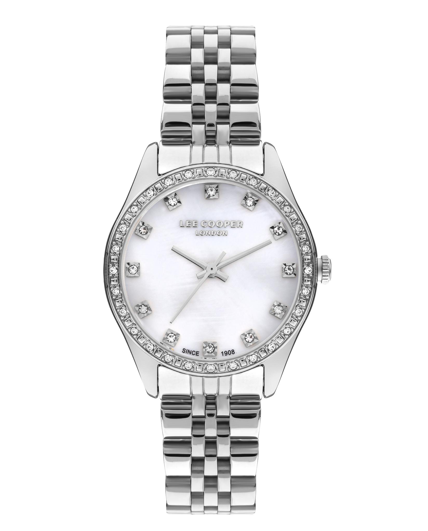 LEE COOPER Ženski ručni sat, Kvarcni mehanizam, 33mm, Belo kućište, Srebrne boje, LC07818.320