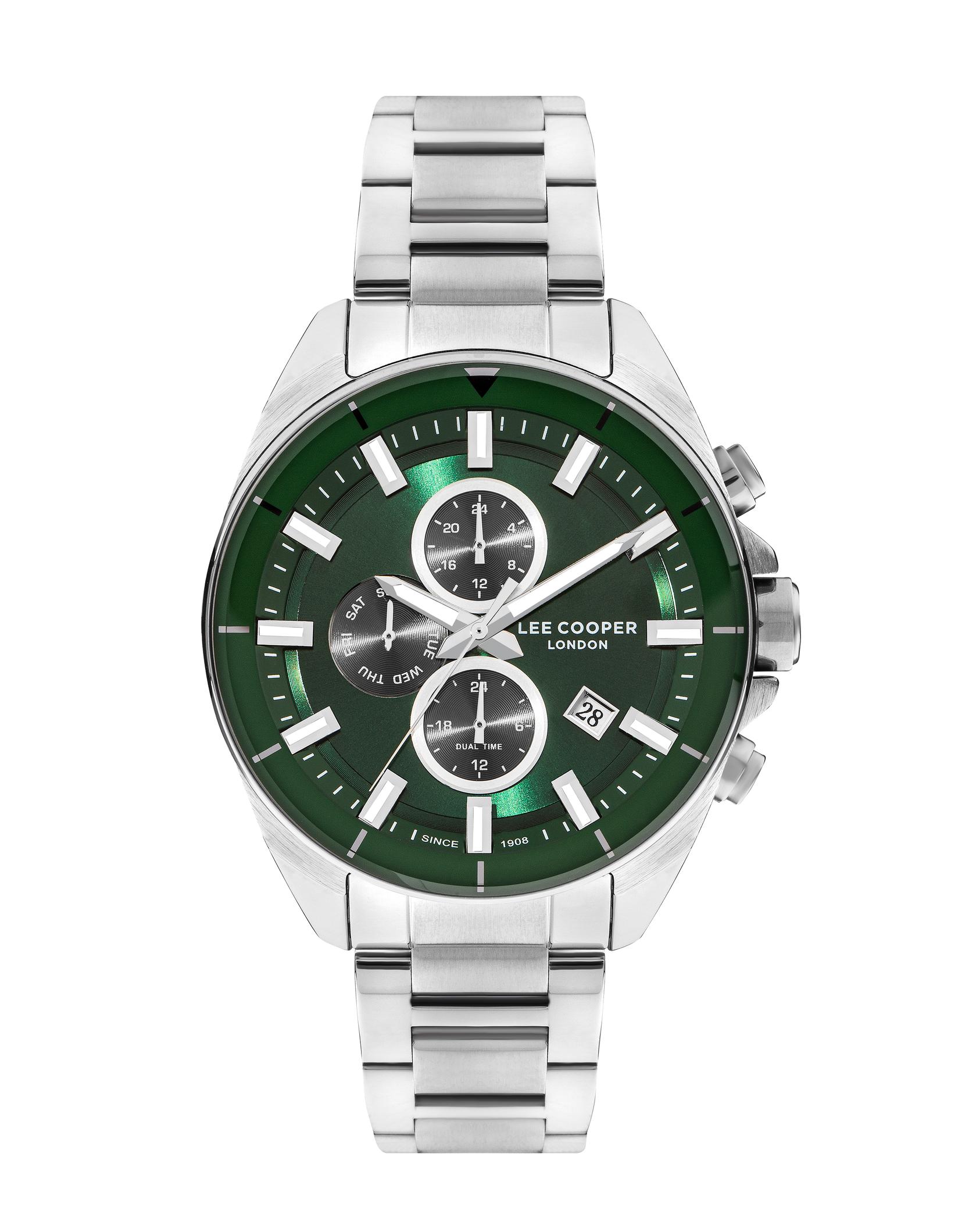 LEE COOPER Muški ručni sat, Kvarcni mehanizam, 45mm, Zeleno kućište, Srebrne boje, LC07830.370