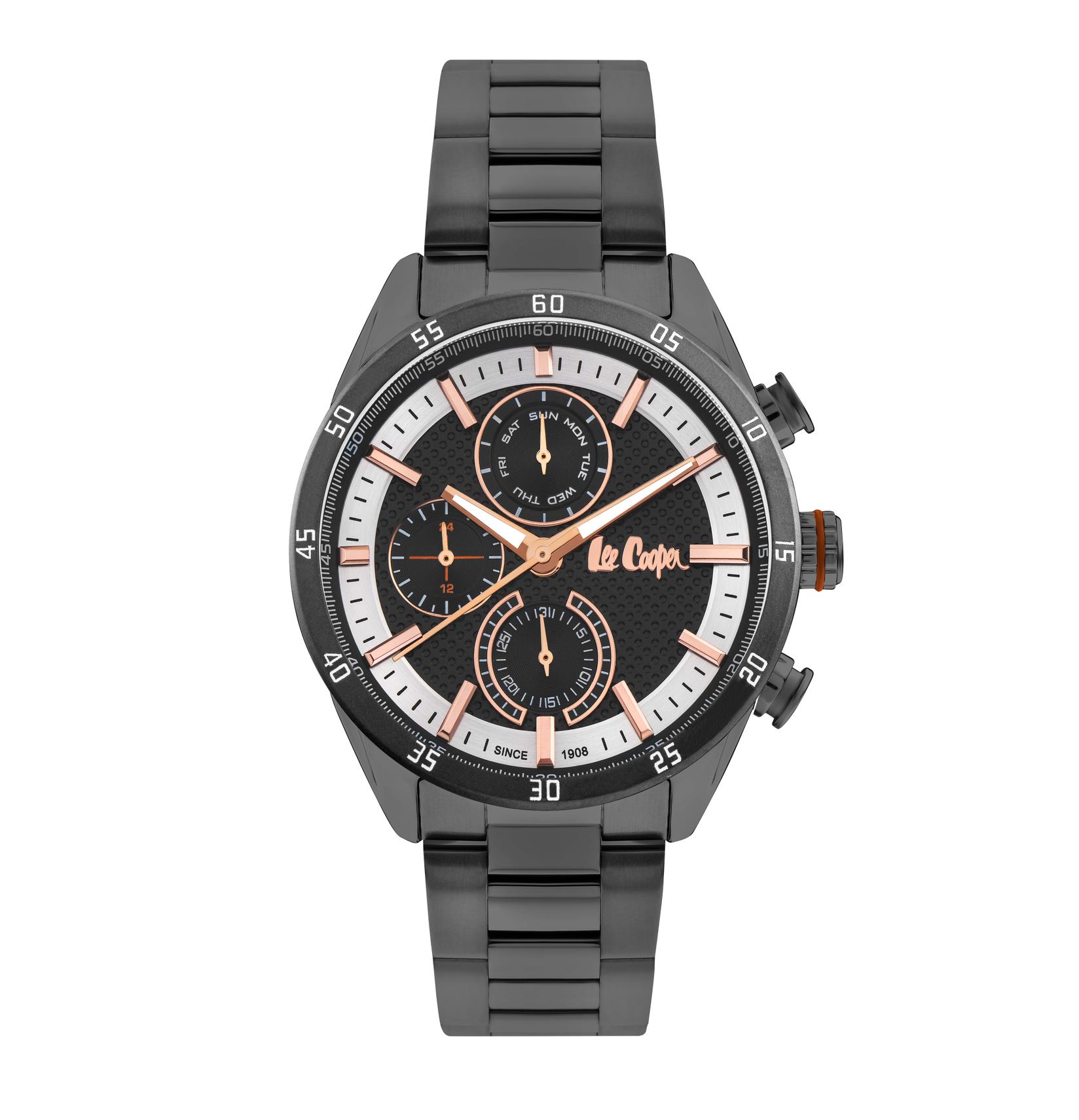 LEE COOPER Muški ručni sat, Kvarcni mehanizam, 45mm, Crno kućište, Sivi, LC07834.060