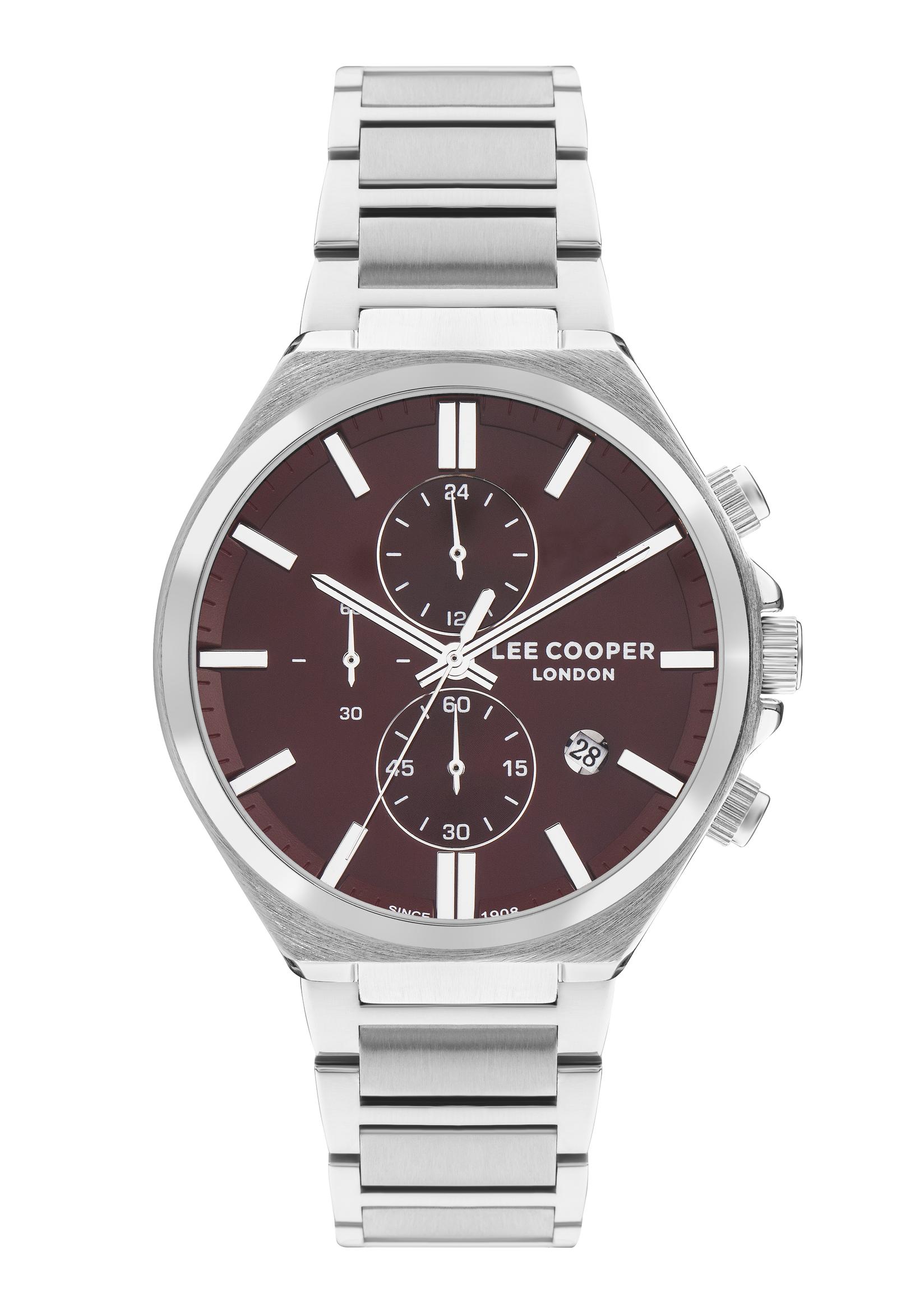 LEE COOPER Muški ručni sat, Kvarcni mehanizam, 45mm, Bordo kućište, Srebrne boje, LC07835.380