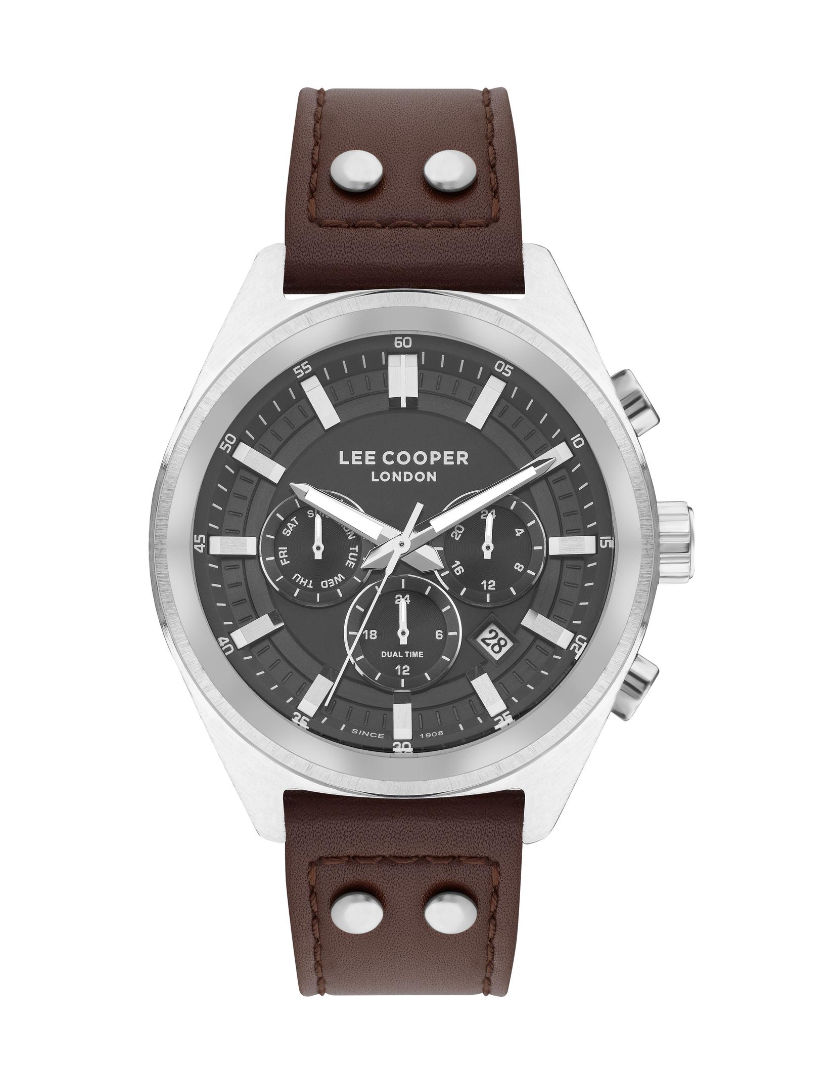LEE COOPER Muški ručni sat, Kvarcni mehanizam, 45mm, Sivo kućište, Braon, LC07842.374