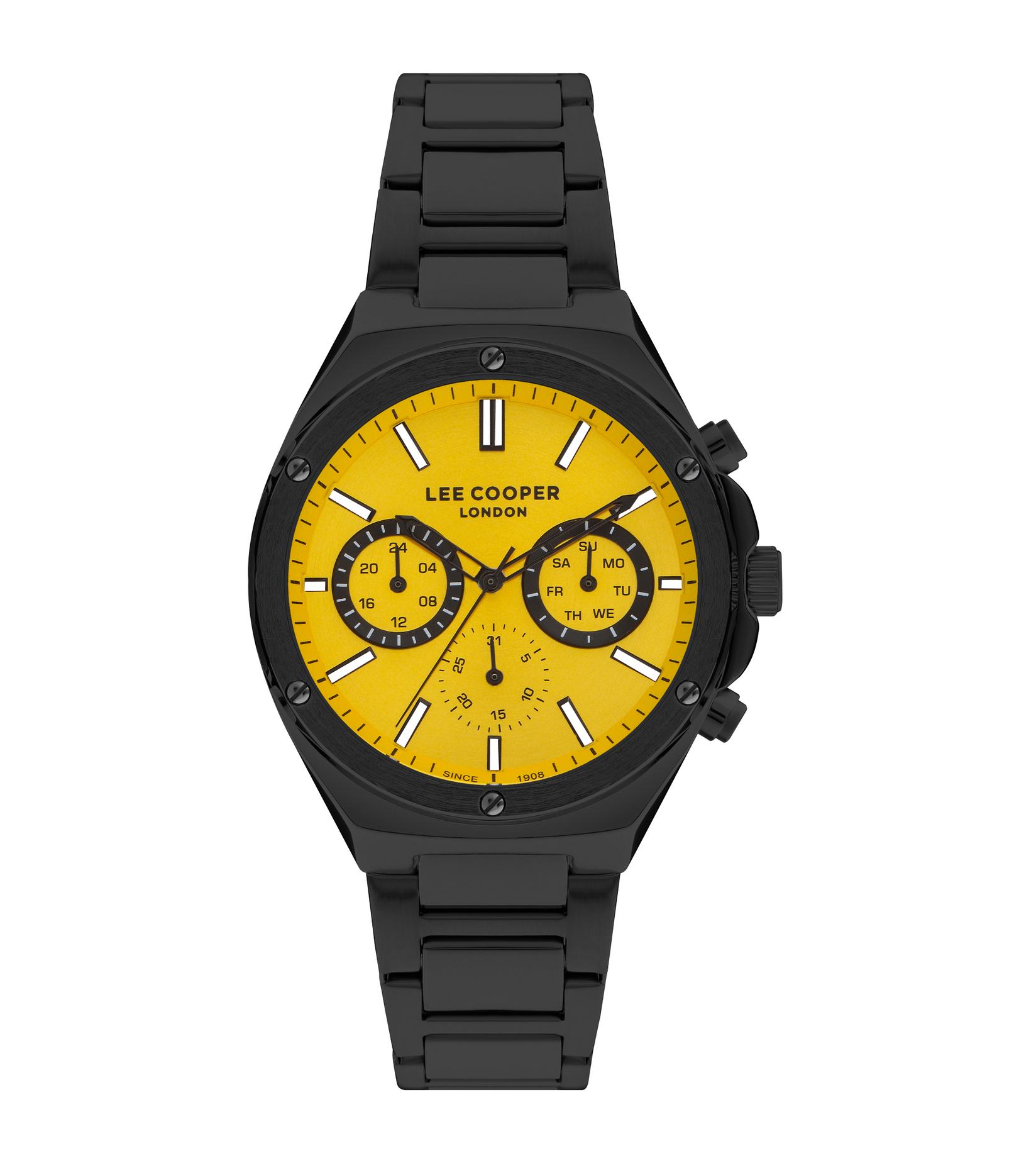 LEE COOPER Muški ručni sat, Kvarcni mehanizam, 44mm, Žuto kućište, Crni, LC07845.610
