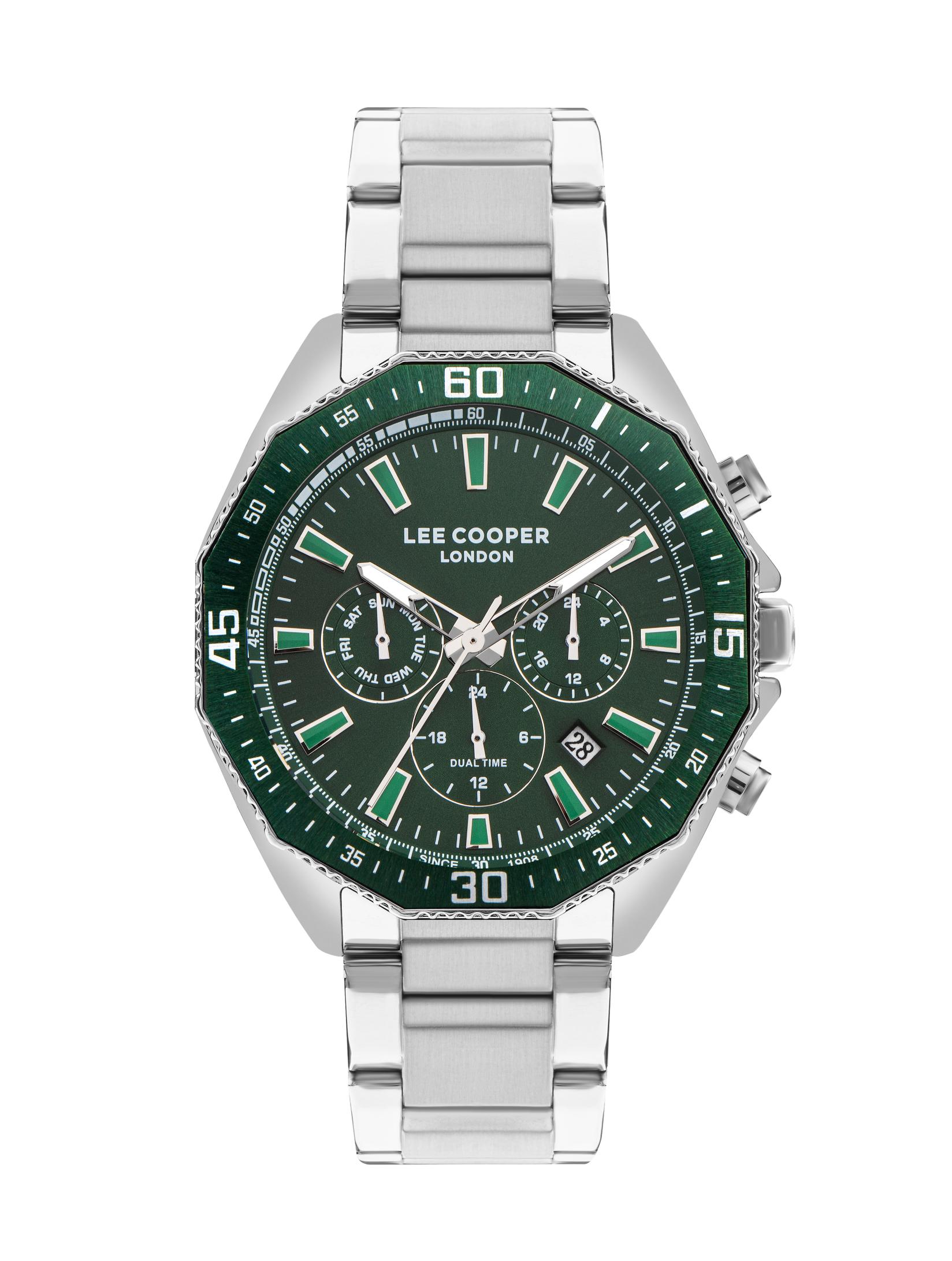 LEE COOPER Muški ručni sat, Kvarcni mehanizam, 45mm, Zeleno kućište, Srebrne boje, LC07847.370