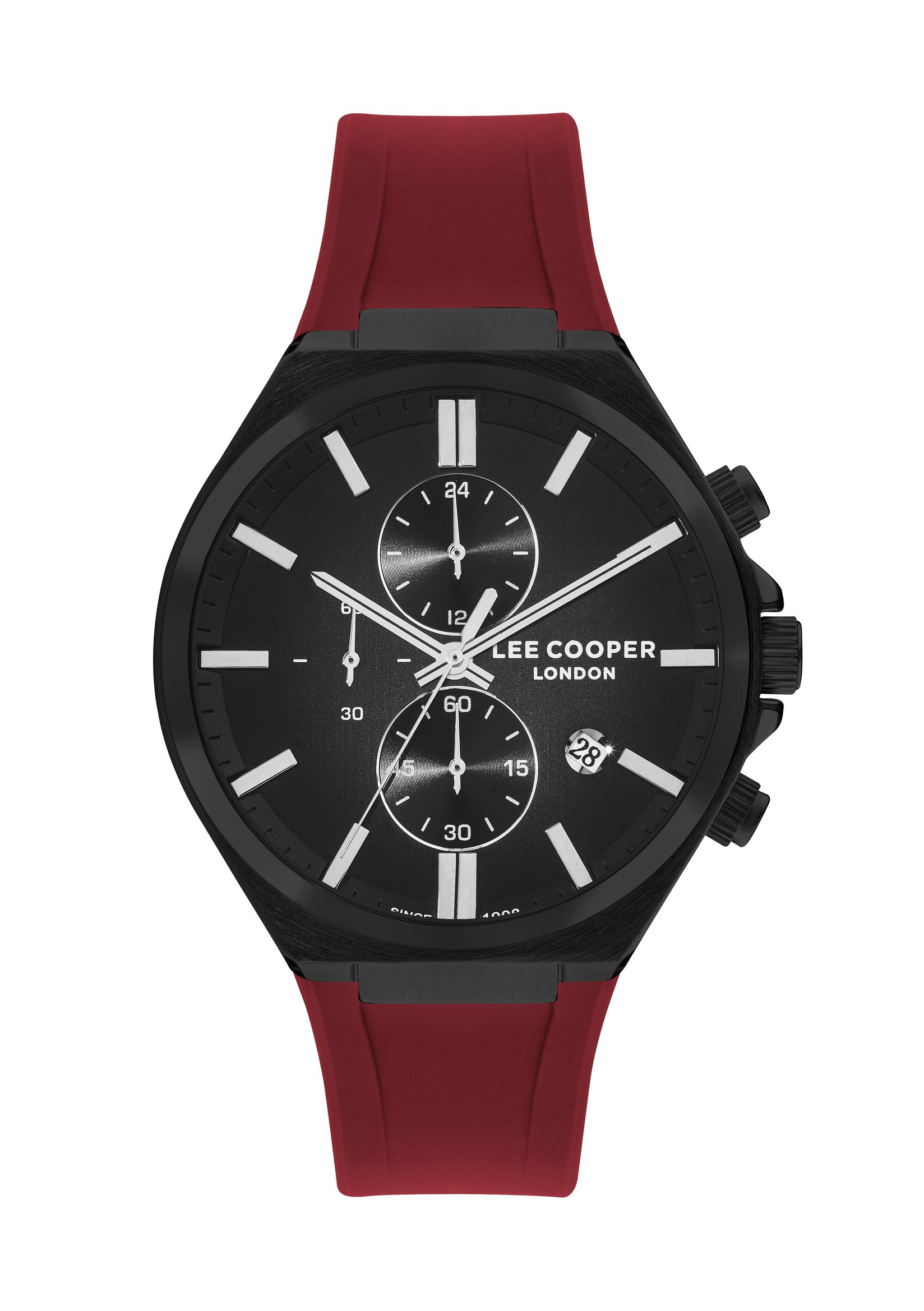 LEE COOPER Muški ručni sat, Kvarcni mehanizam, 46mm, Crno kućište, Bordo, LC07854.658