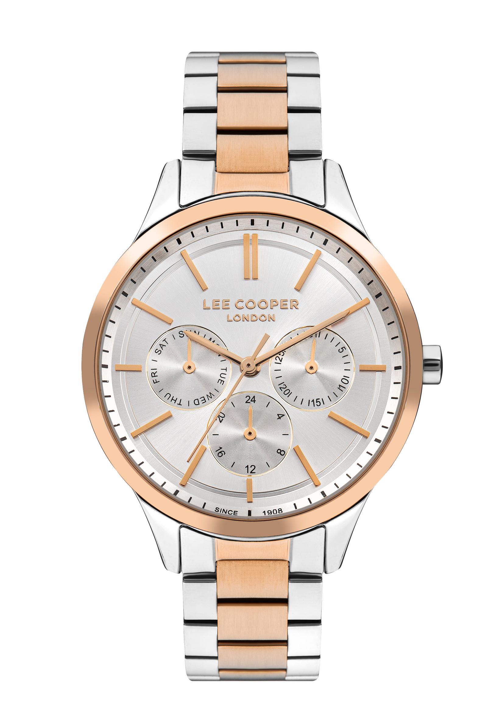 LEE COOPER Ženski ručni sat, Kvarcni mehanizam, 38mm, Sivo kućište, Roze-zlatne boje, LC07865.530