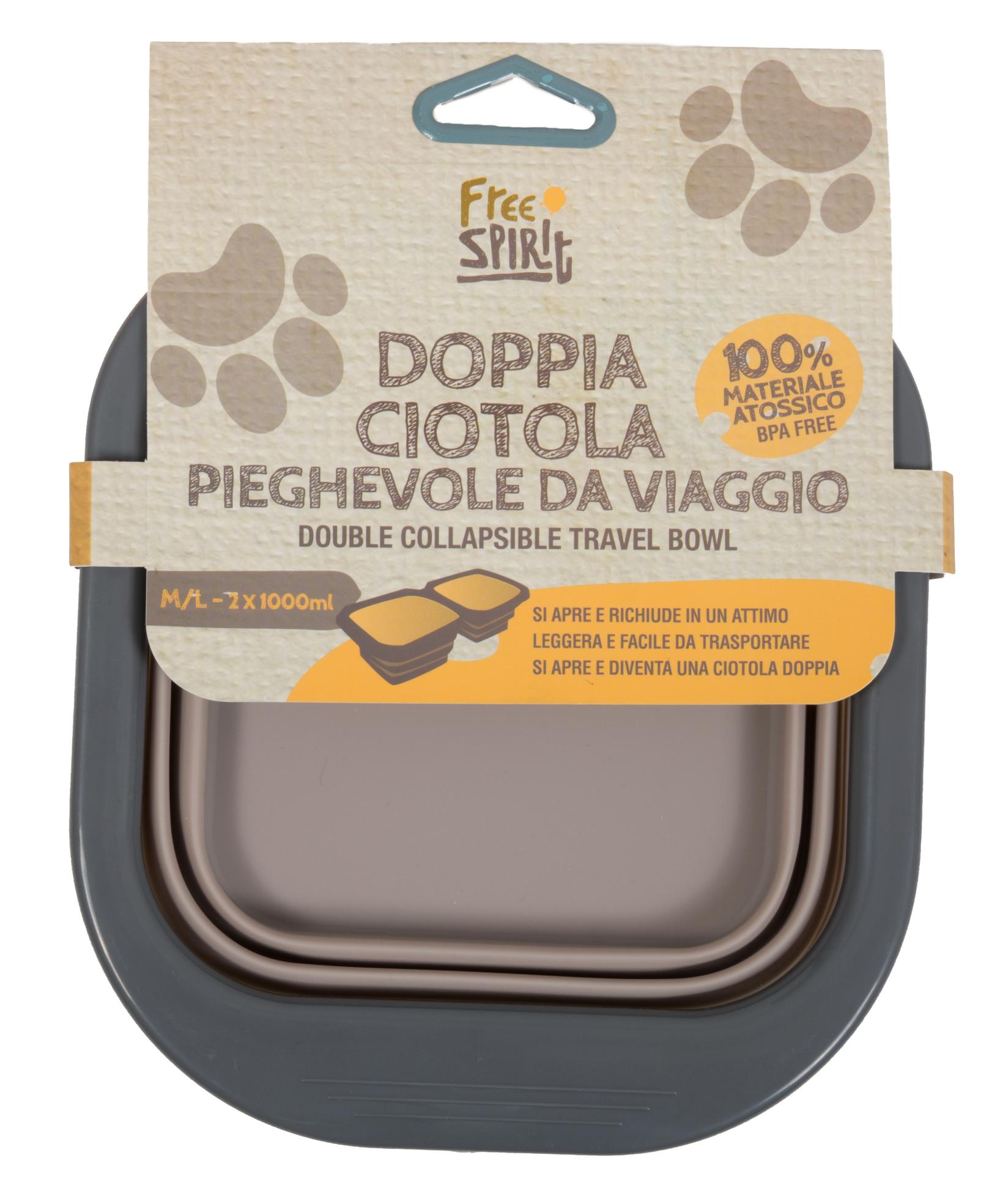 Free Spirit Silikonska posuda za pse M/L, Dupla, 2x1000ml, Siva