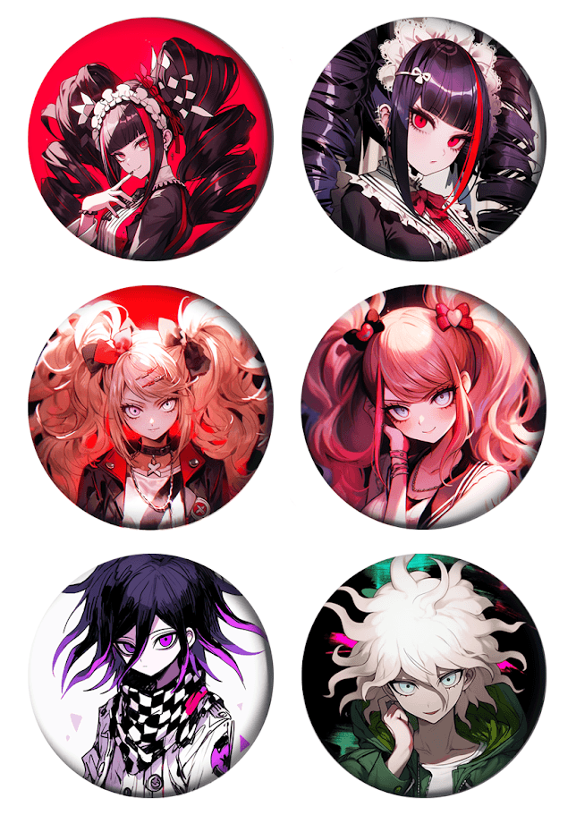 Set bedževa Anime Danganronpa, 37 mm, 6 kom