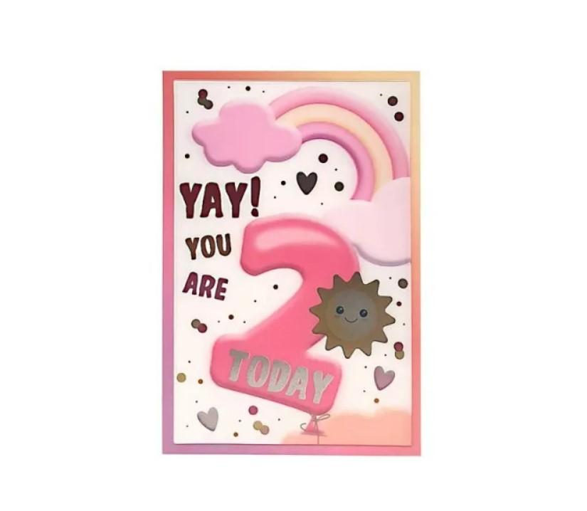 Čestitka 3D Hoorey Yay! You Are 2 Today (Boy)