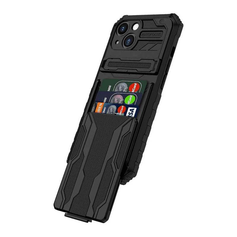 Maska za telefon Wallet Armor za iPhone 15, Crna