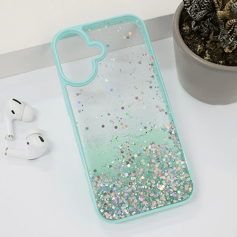 Maska za telefon Frame Glitter za iPhone 16, Zelena