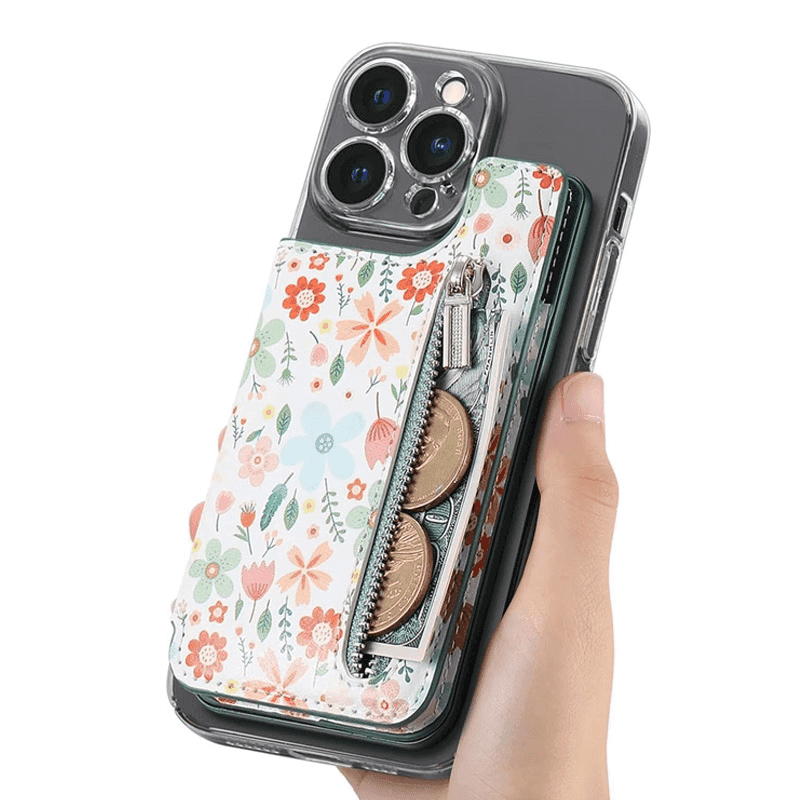 Kožni novčanik za telefon flower, Zeleni