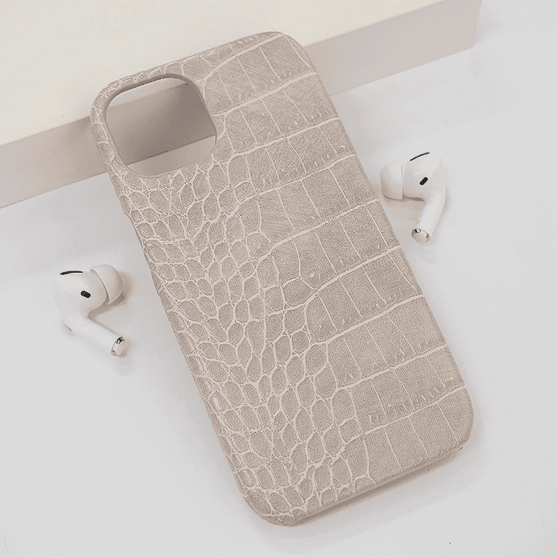 Maska za telefon Croco Leather za iPhone 13, Krem