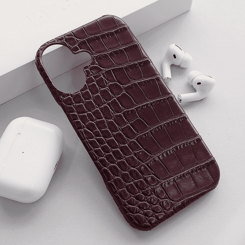 Maska za telefon Croco Leather za iPhone 16, Bordo