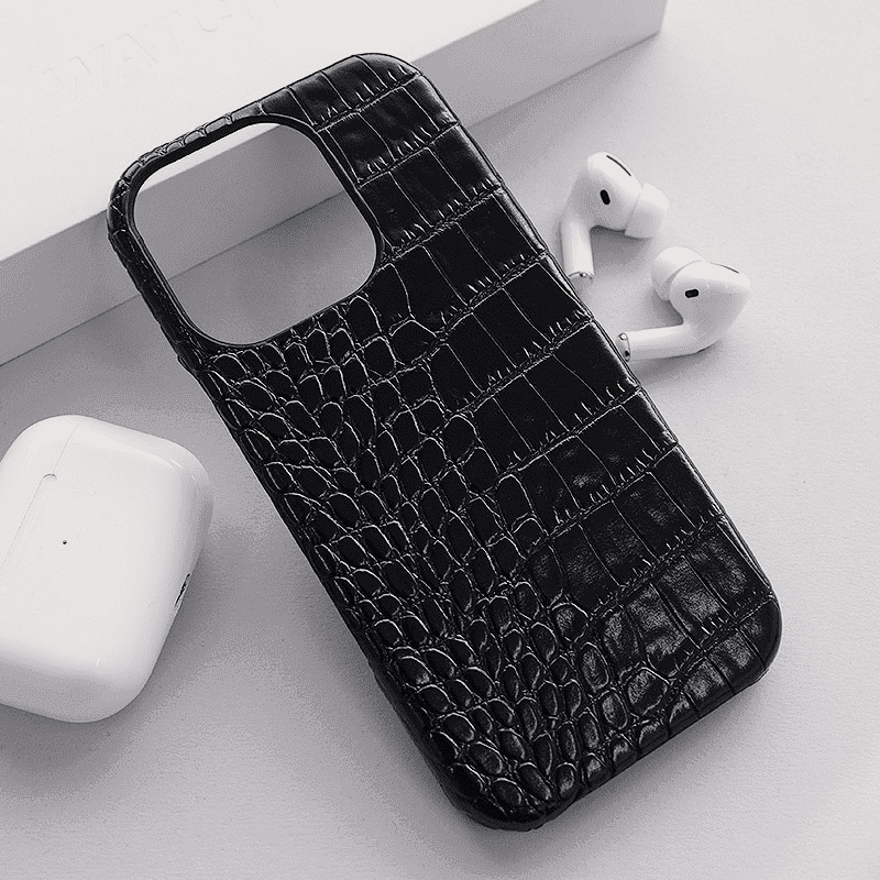 Maska za telefon Croco Leather za iPhone 16 Pro, Crna